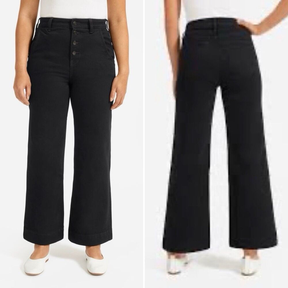 Everlane The Wide Leg Ankle Exposed Button Fly Jeans Black 23